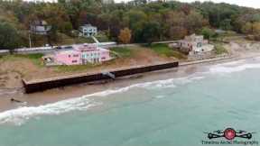 Beverly Shores Getting Slammed 45MPH Gale Winds Drone Footage No Beach Oct 2022